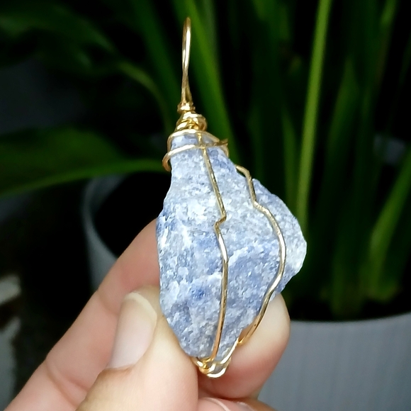 Raw Blue Aventurine Crystal Pendant, Gold Wire Wrapped, Gemstone Pendant - Picture 3 of 4